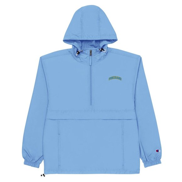 PokeGang x Champion Light Blue Half Zip Kangaroo Pocket Rain Resistant Jacket - Picture 1 of 1